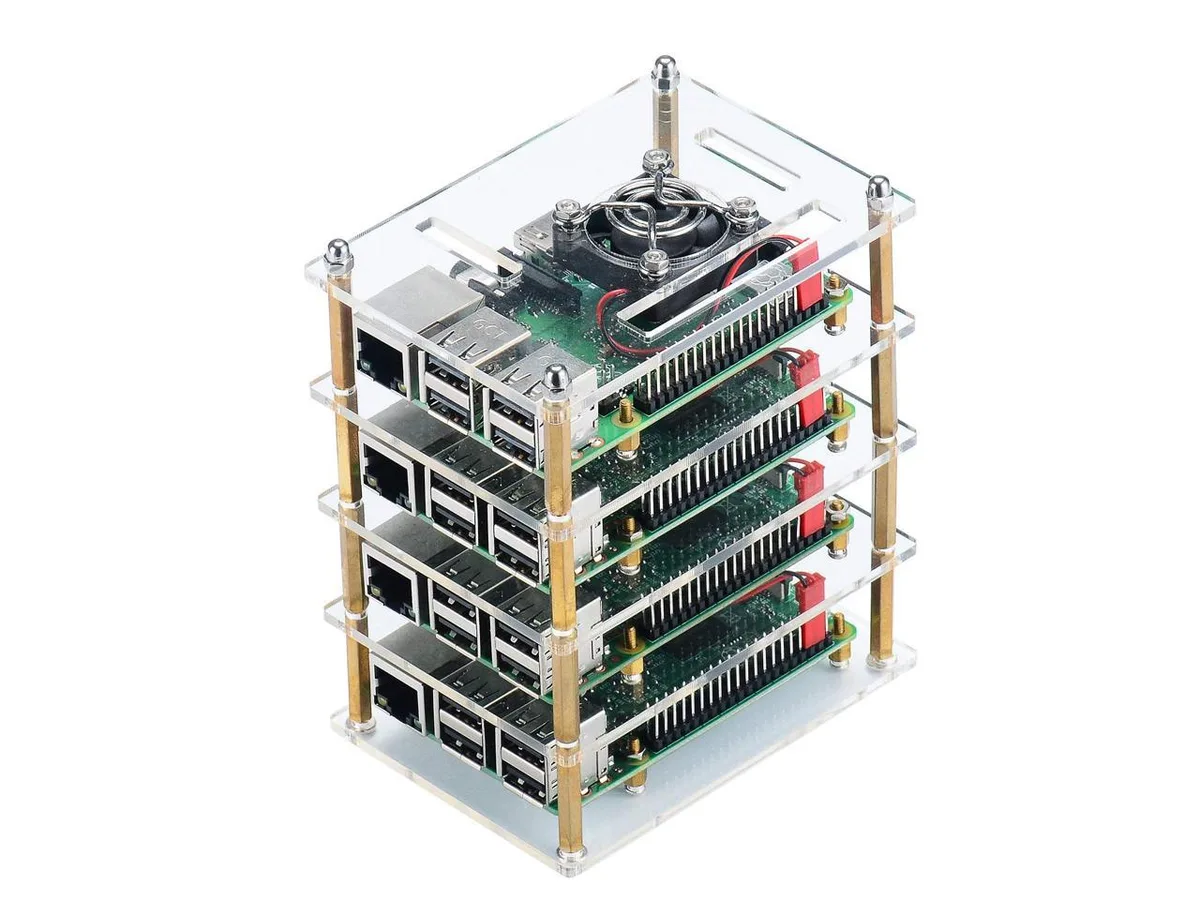 Werleo Werleo Raspberry Pi Cluster Case 4-Layer Acrylic Kit with 4 Fans &amp; Heatsinks — foto produk