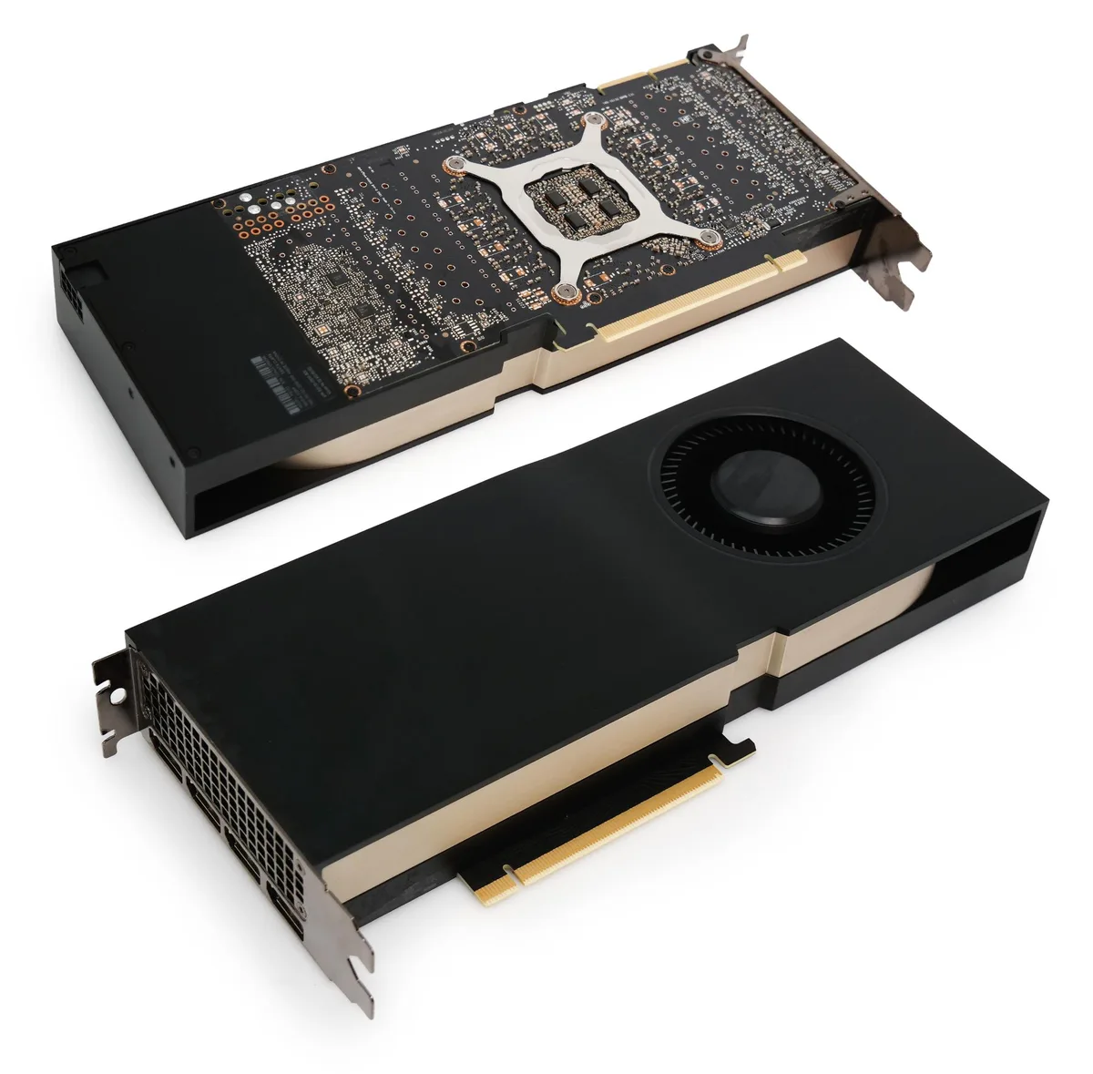 Silver dual-slot workstation GPU with four DisplayPorts