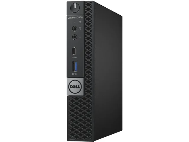 Compact black micro-tower desktop on a plain background
