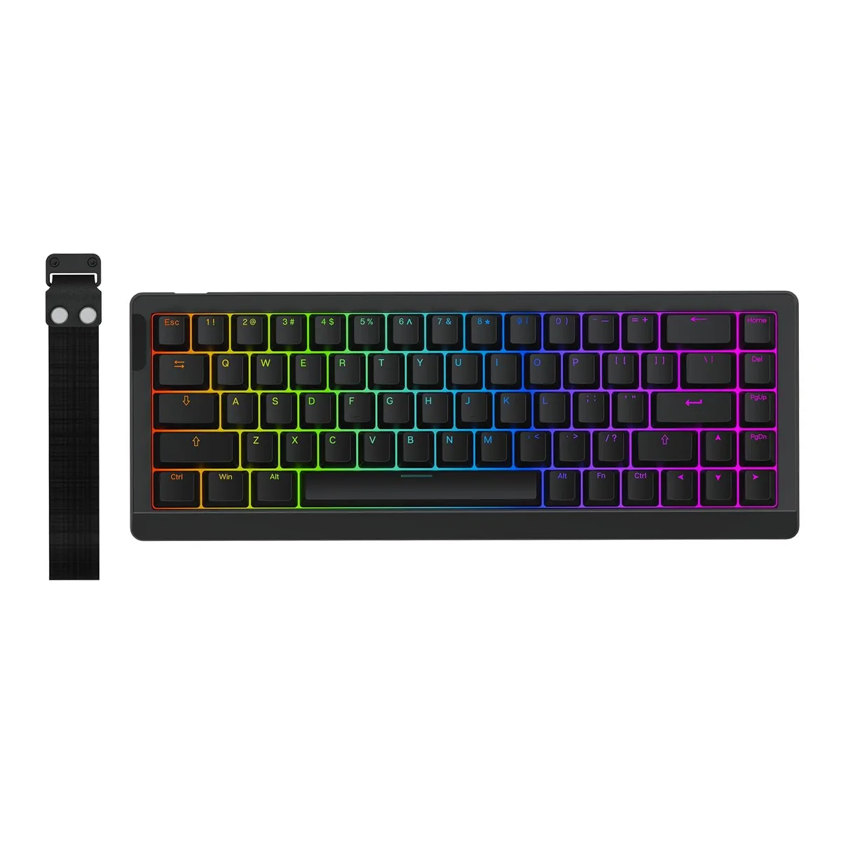 Compact 65% black plastic gaming keyboard with RGB backlit shine-through keycaps
