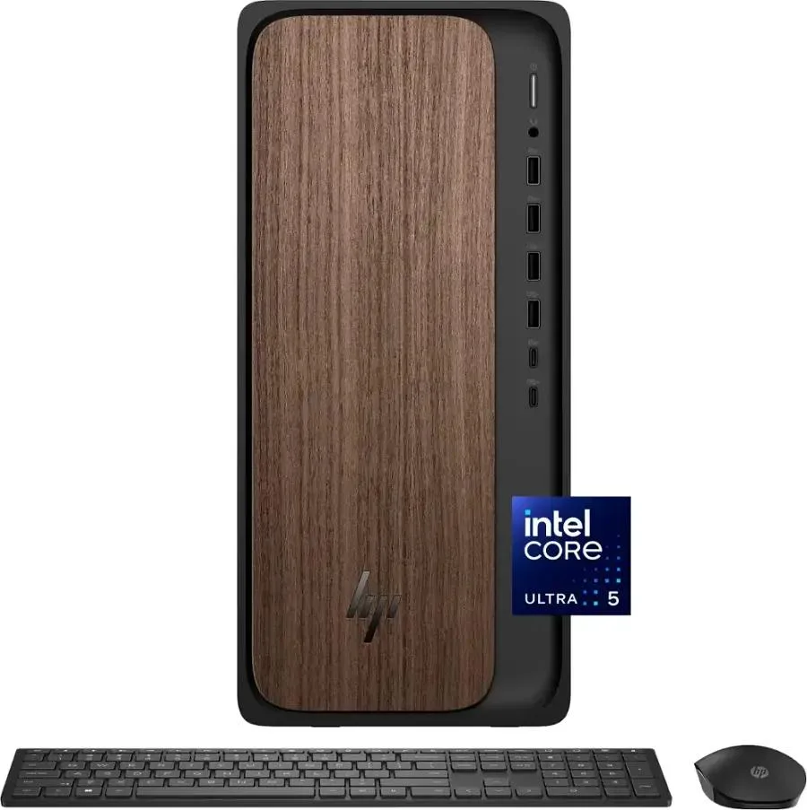 HP HP OmniDesk desktop PC, Intel Core Ultra 5 225, 32GB DDR5, 1TB PCIe 4.0 SSD, Dark Wood — product photo