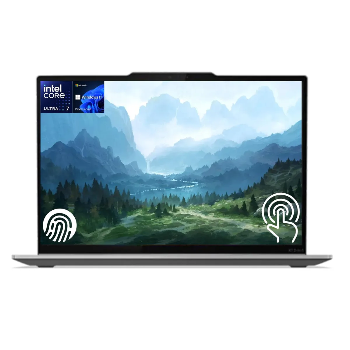 Grey 2-in-1 laptop with 14 inch FHD+ touchscreen, backlit keyboard and fingerprint reader