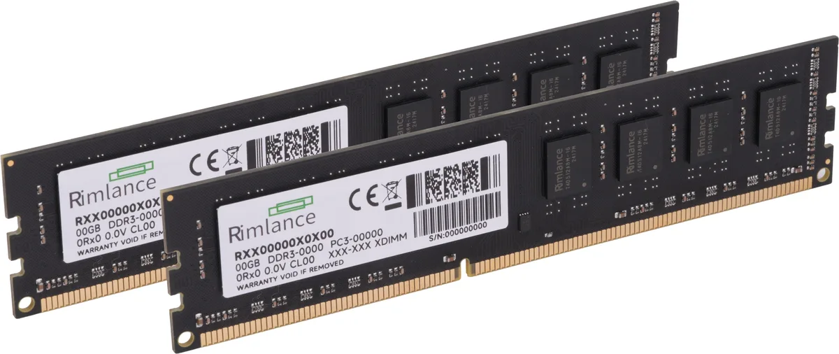 Two green DDR3 UDIMM sticks with black chips and gold contacts