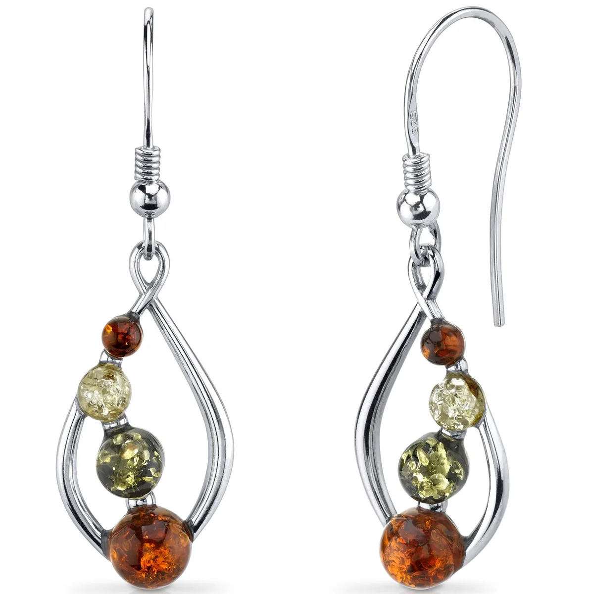 Oravo Oravo Baltic Amber Open Leaf Earrings Sterling Silver Multicolored SE8494 — toote foto