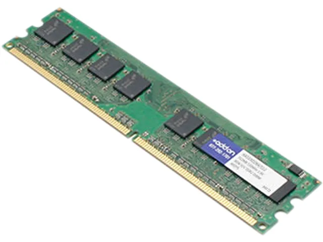 Green circuit board with black memory chips and gold edge connectors