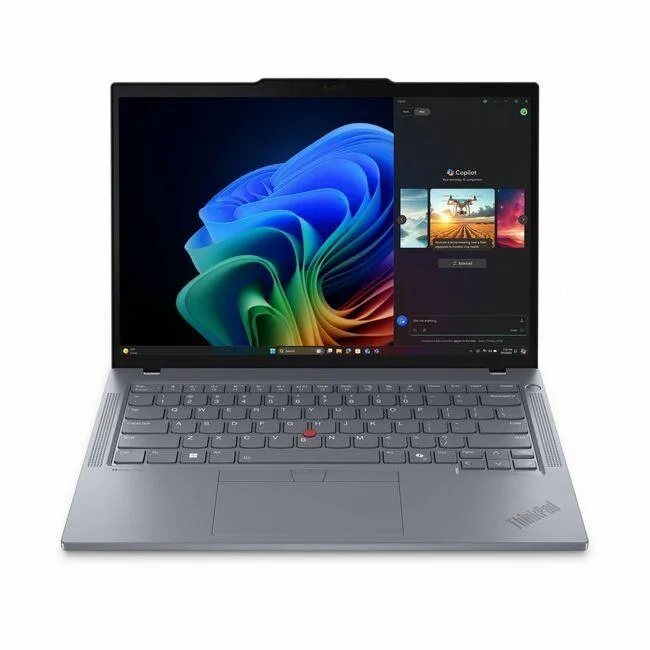 Gray 14 inch ThinkPad laptop closed on a plain background
