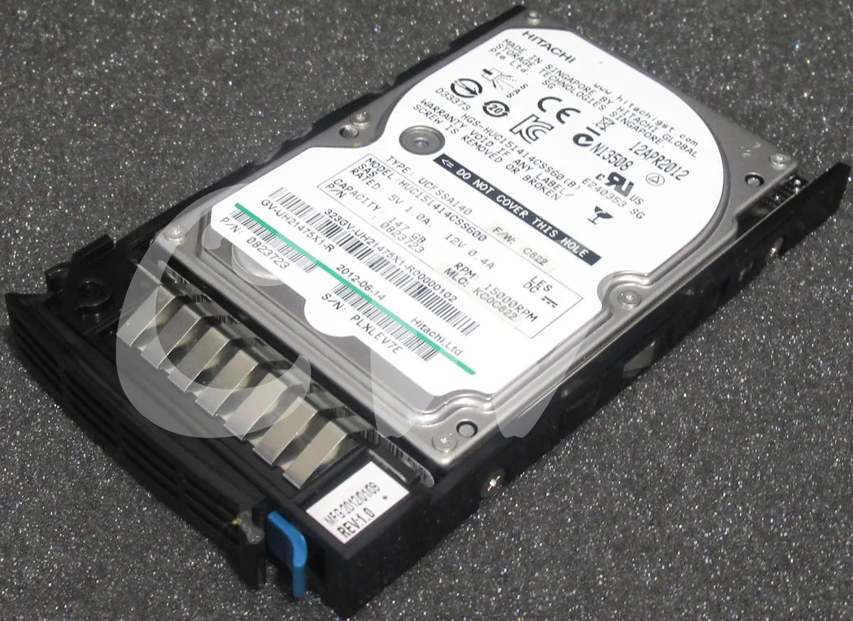 Silver 2.5-inch SAS hard drive with exposed circuit board