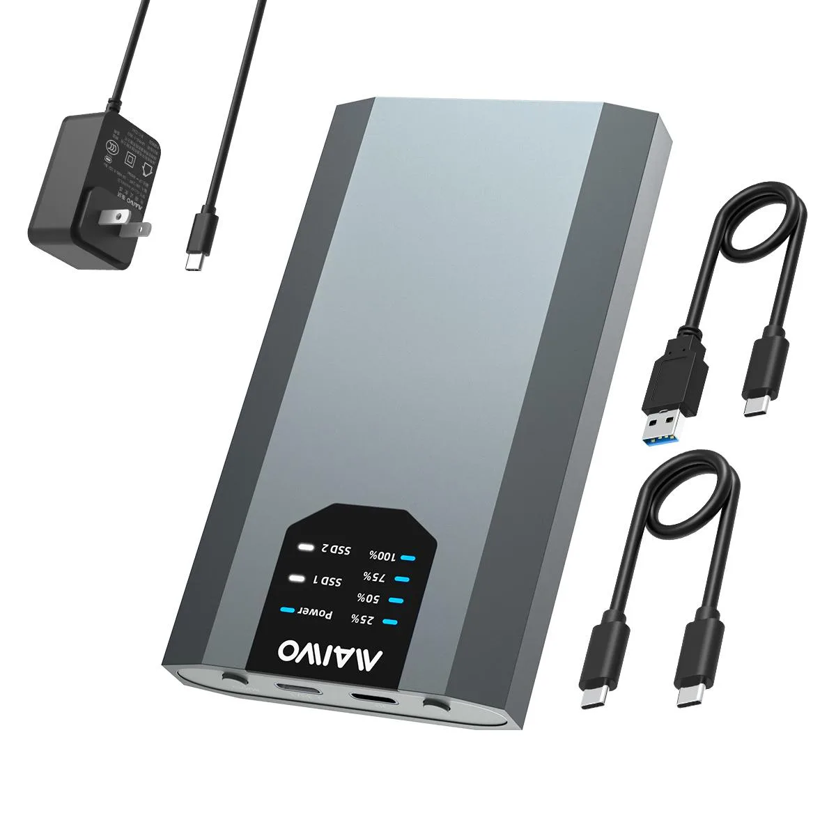 MAIWO MAIWO Dual NVMe Clone Enclosure USB3.2 Gen2x2 20Gbps 2-Bay Grey — 商品照片