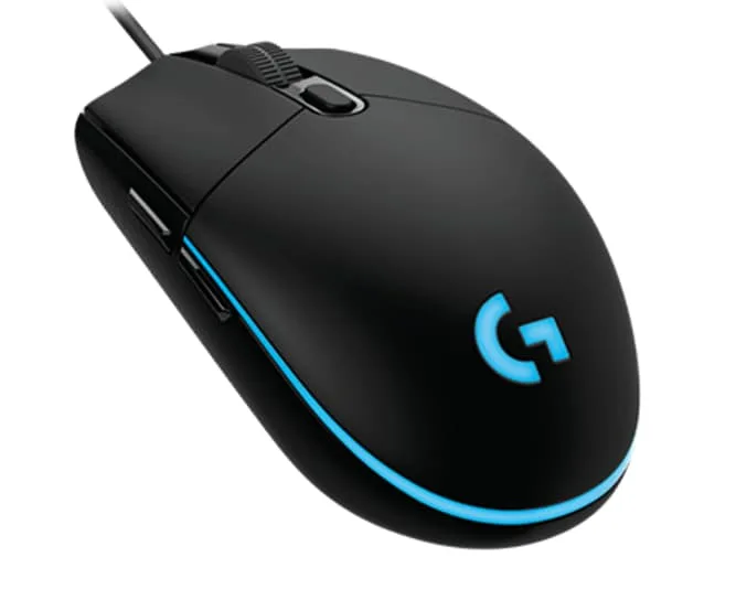 Matte black wired gaming mouse with six buttons and RGB lighting