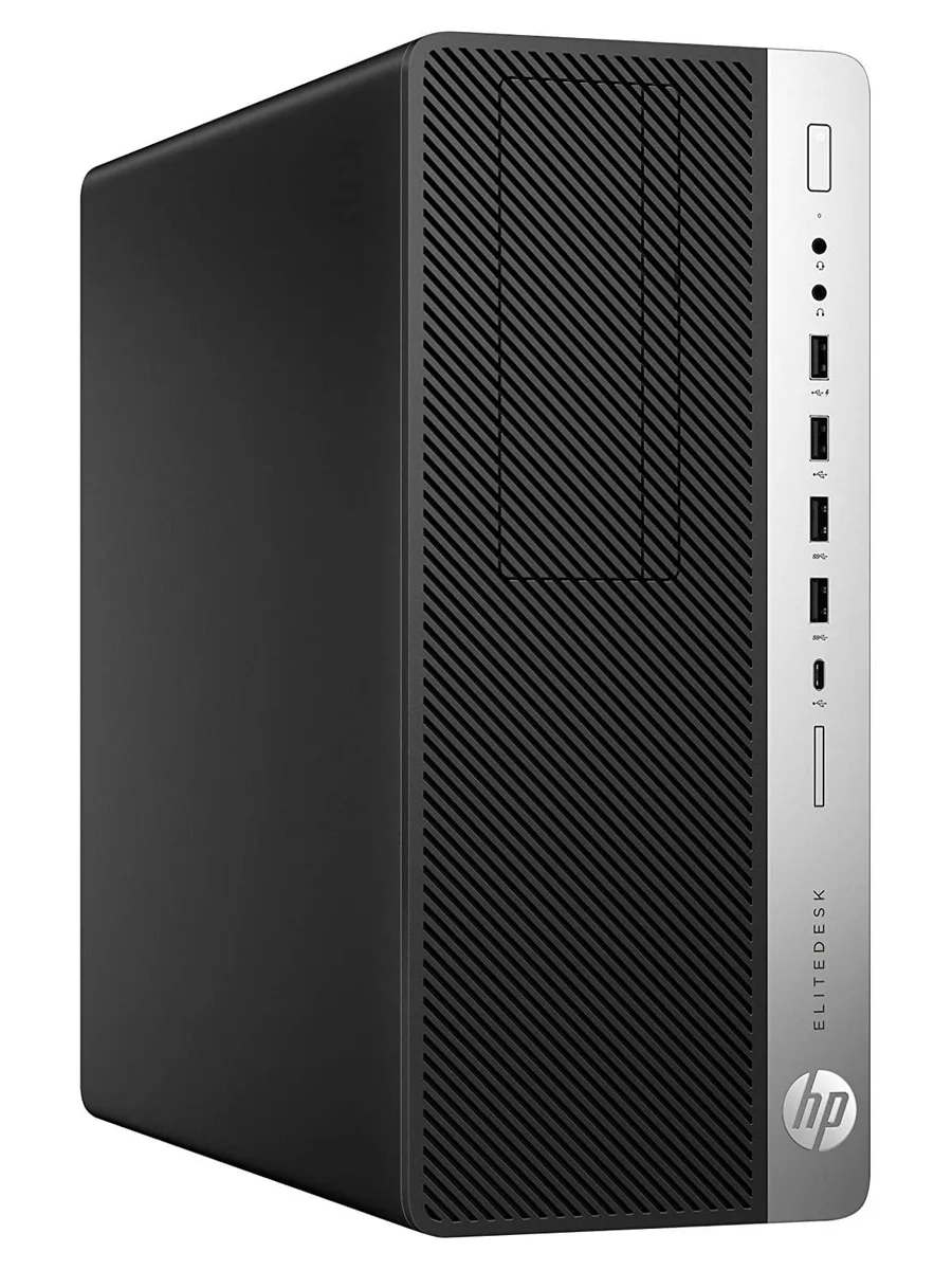 Black HP EliteDesk 800 G3 tower with USB keyboard and mouse