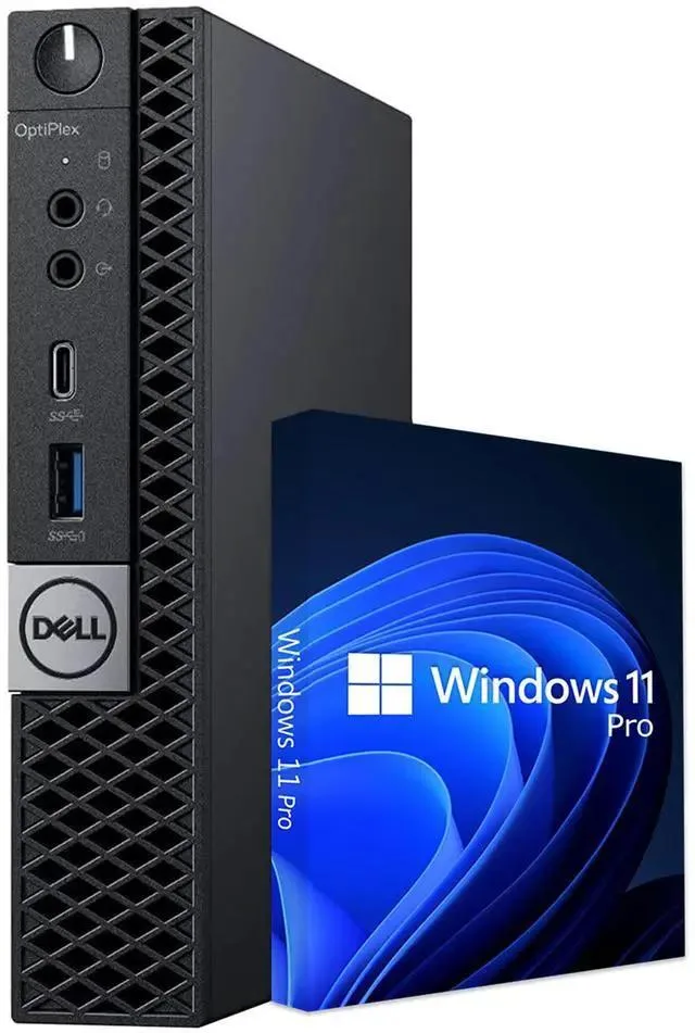 Small black desktop Mini PC, compact cube shape