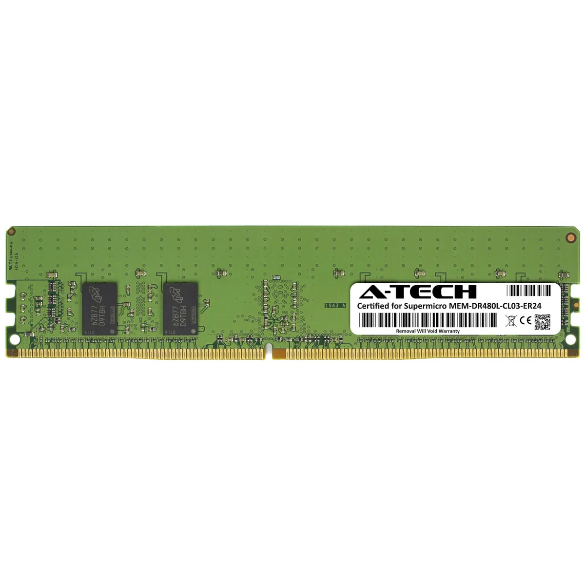 Green 288-pin DDR4 RDIMM module with black memory chips and silver contacts