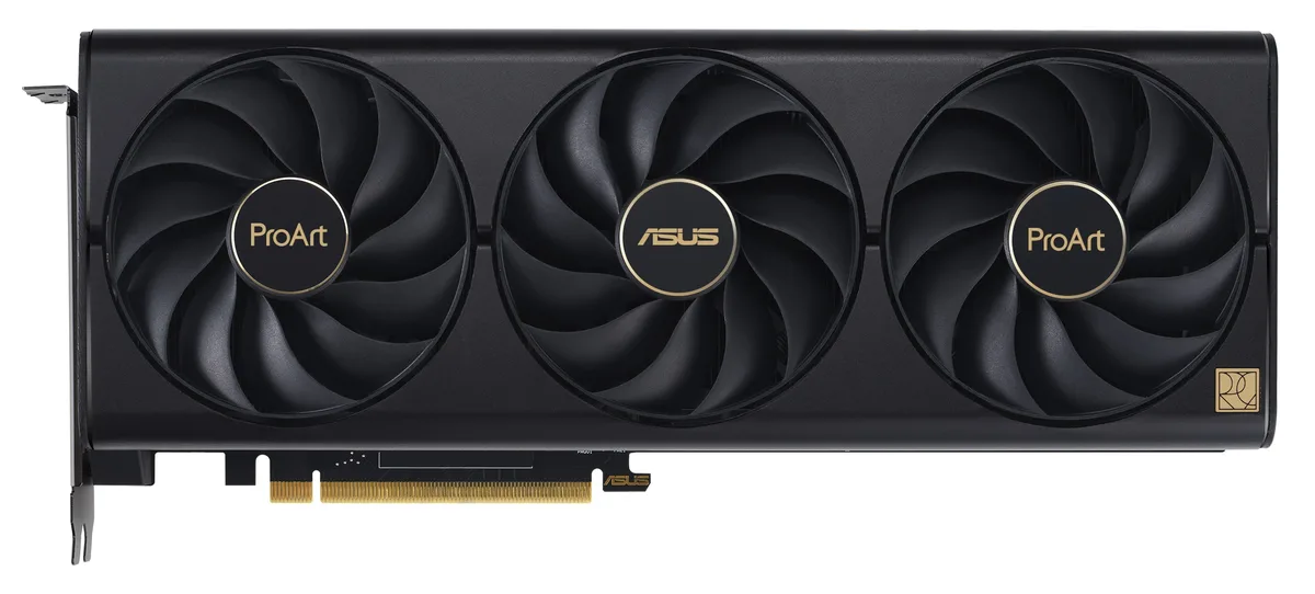 ASUS ProArt RTX 4080 graphics card with triple axial fans in silver and black finish