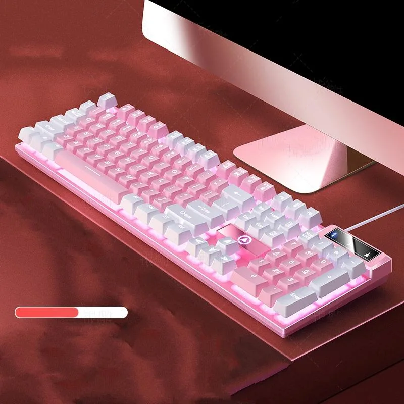 Corn Electronics Corn Electronics GX300 Pink White Backlit Gaming Keyboard 104 Keys 26 Anti-ghosting Wired — photo du produit
