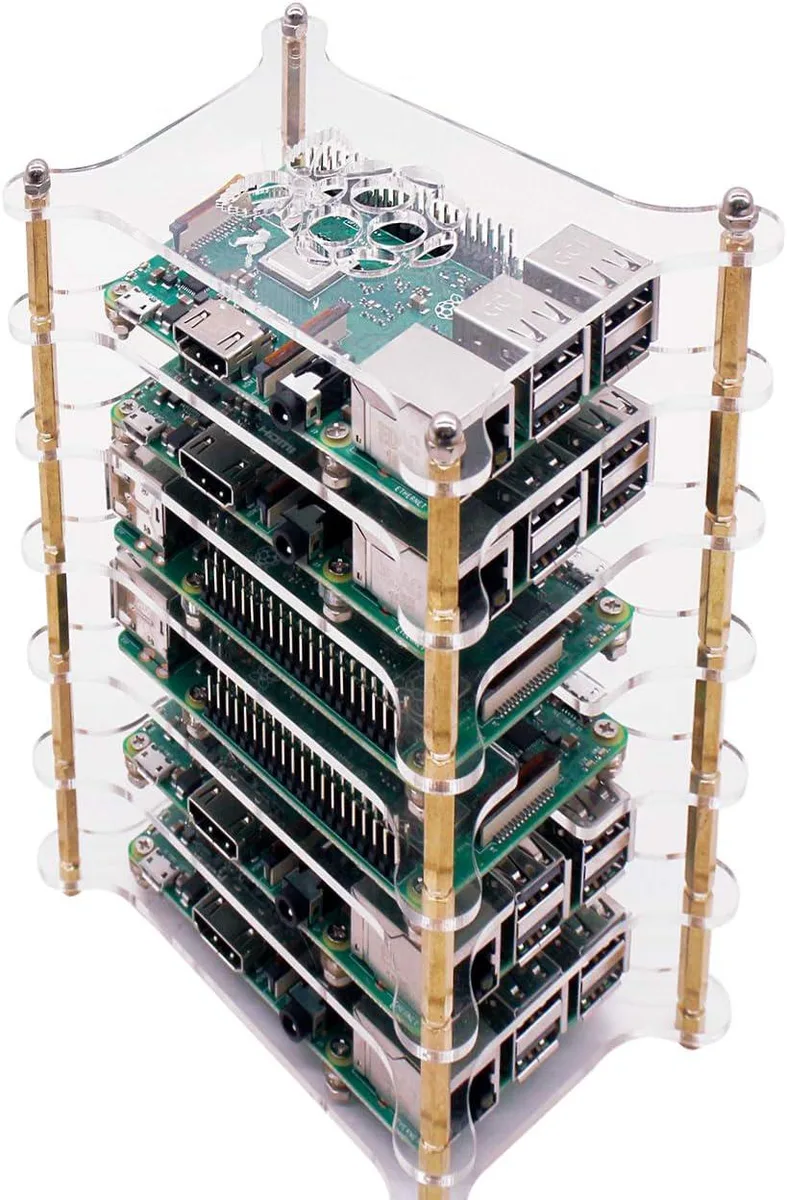 yahboom yahboom Raspberry Pi Cluster Case 6-Layer Acrylic Dog Bone Plate Stack Clear Case Accessories — product photo