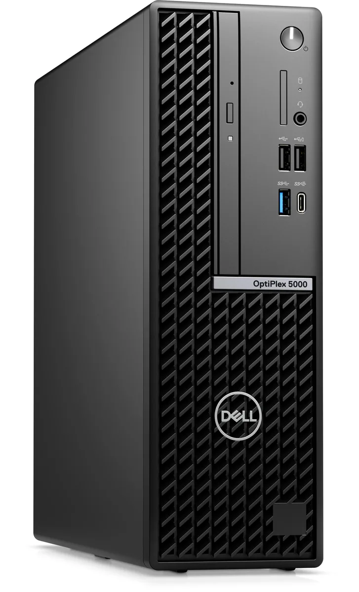 Black small-form-factor desktop tower with front ports and vents