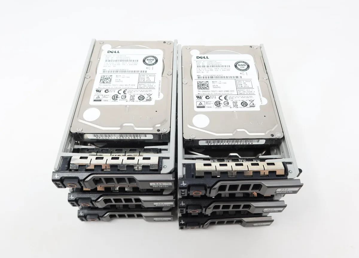 Silver 2.5 inch SAS hard drive with green circuit board visible