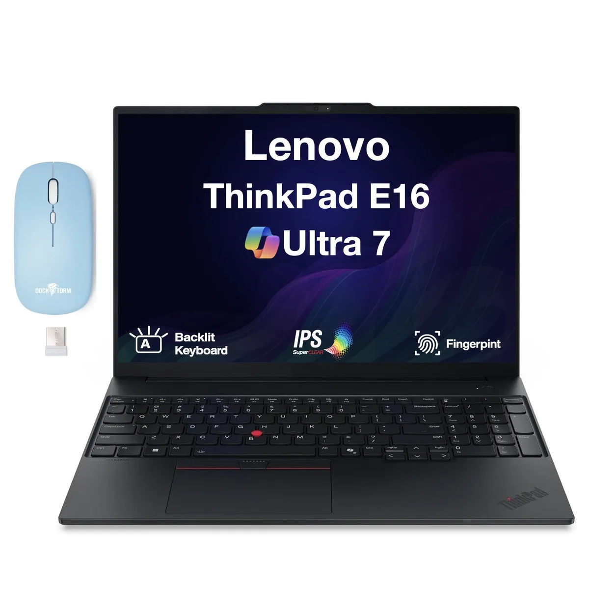 Black Lenovo ThinkPad E16 laptop closed, matte finish, 16 inch screen, compact form factor
