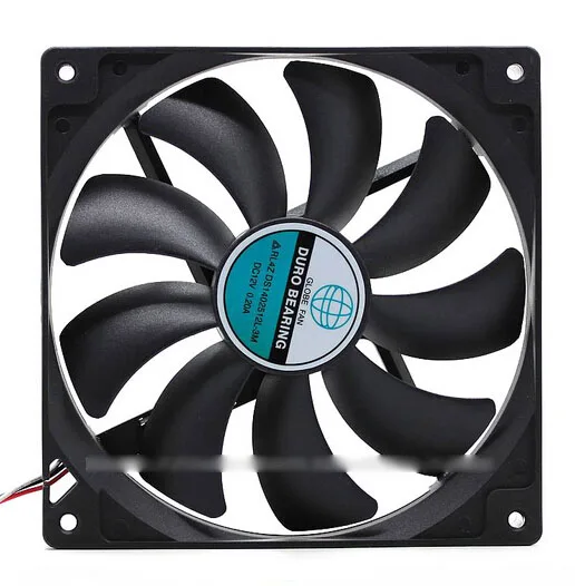 Black 140 mm square cooling fan with 3-pin connector, 25 mm thick, no LED