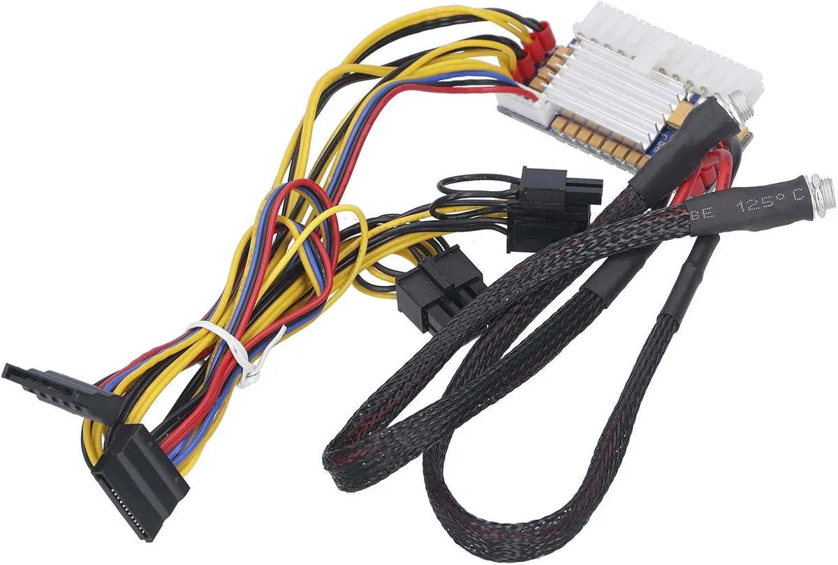 Green PCB power adapter board with 24-pin ATX connector, CPU 4+4 pin, SATA, graphics card 2+6 pin and DC5525 sockets