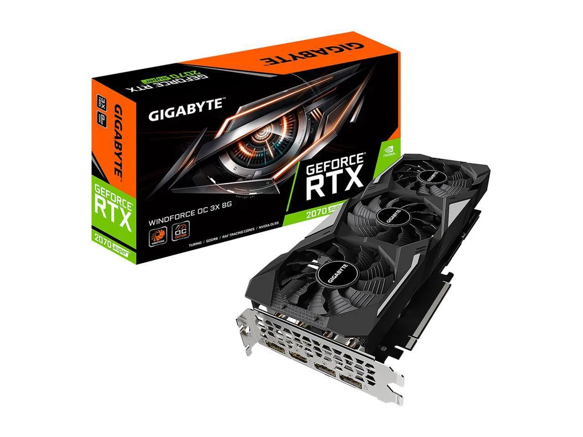 GIGABYTE GeForce RTX 2070 Super graphics card with three WINDFORCE fans and silver finish