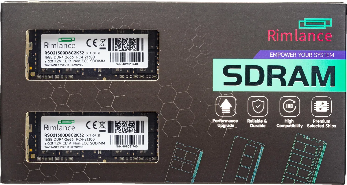 RIMLANCE RIMLANCE RSO21300D8C2K32-1 32GB (2×16GB) DDR4 2666MHz CL19 1.2V SODIMM laptop RAM — ภาพสินค้า