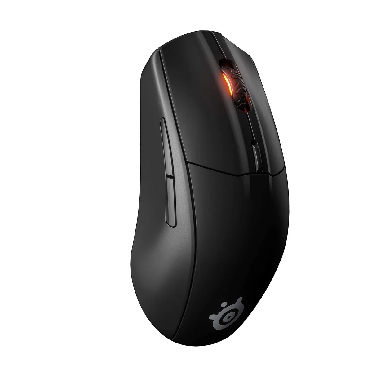 Black ambidextrous wireless gaming mouse with six buttons and matte finish