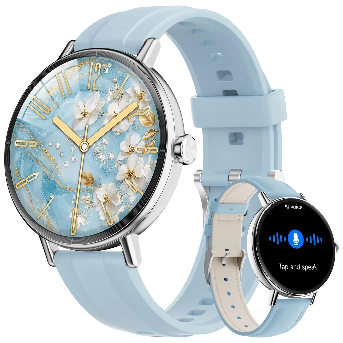  Yoever 1.57" AMOLED Smart Watch Blue Bluetooth 5.3 2 Straps — fotografie produktu