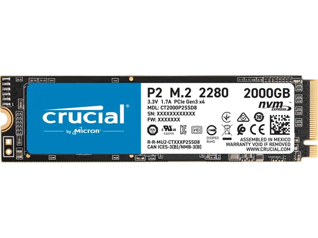 Rectangular green circuit board with gold edge connector and black label, M.2 2280 form factor