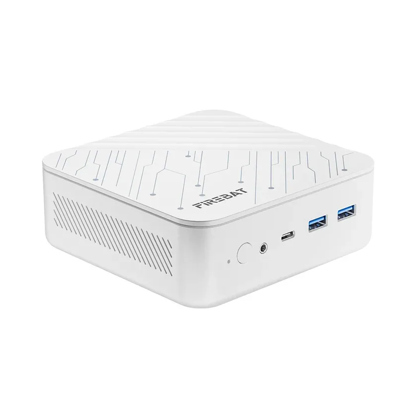 White square mini PC barebone with VESA mount visible