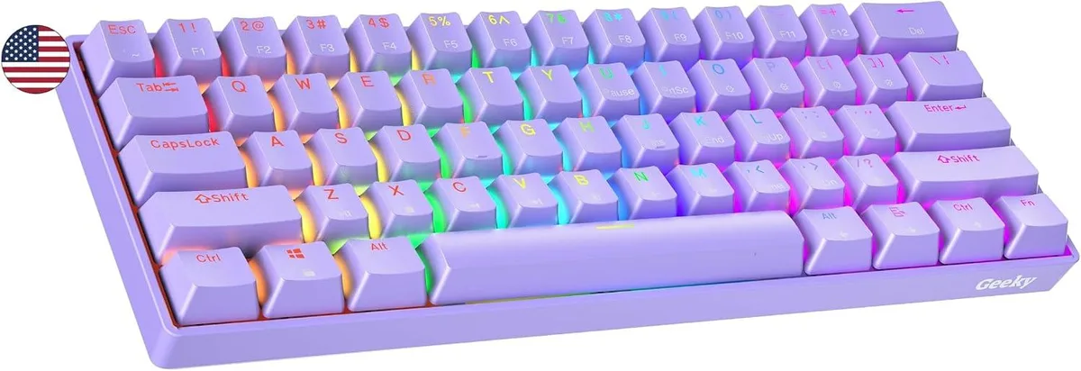TUKO TUKO GK61 60% Hot Swappable Gaming Keyboard Lavender Speed Yellow 61 Keys — produktbild