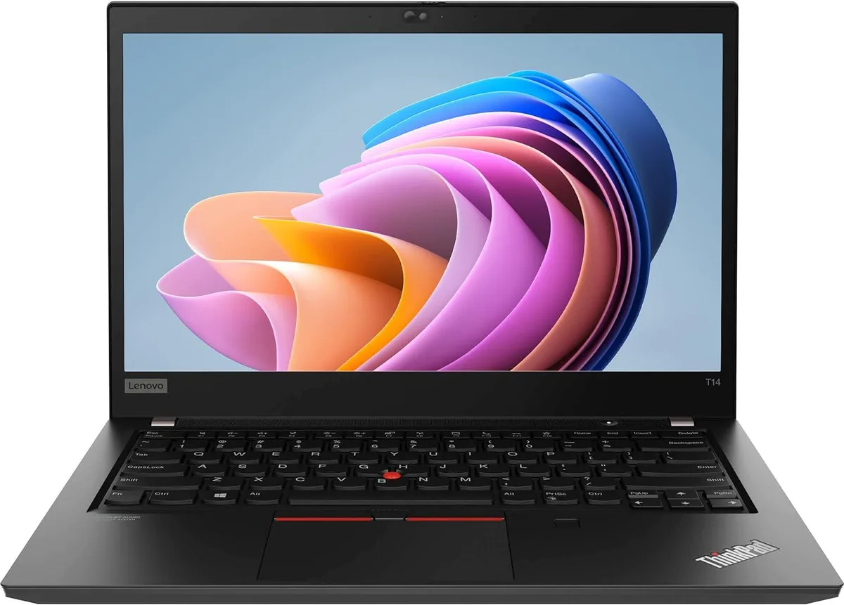 Black ThinkPad T14 Gen 1 laptop, 14 inch touchscreen, thin matte finish