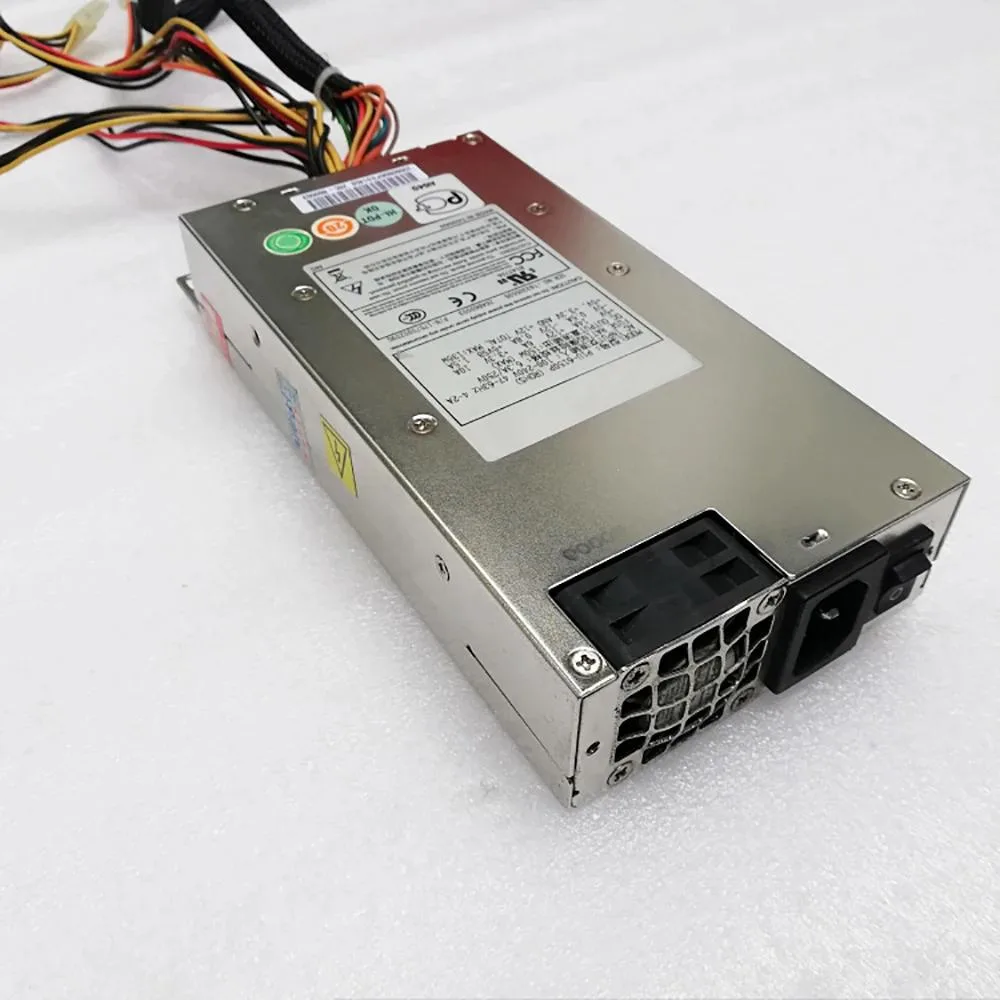 Silver 1U server power supply unit with rear fan grille