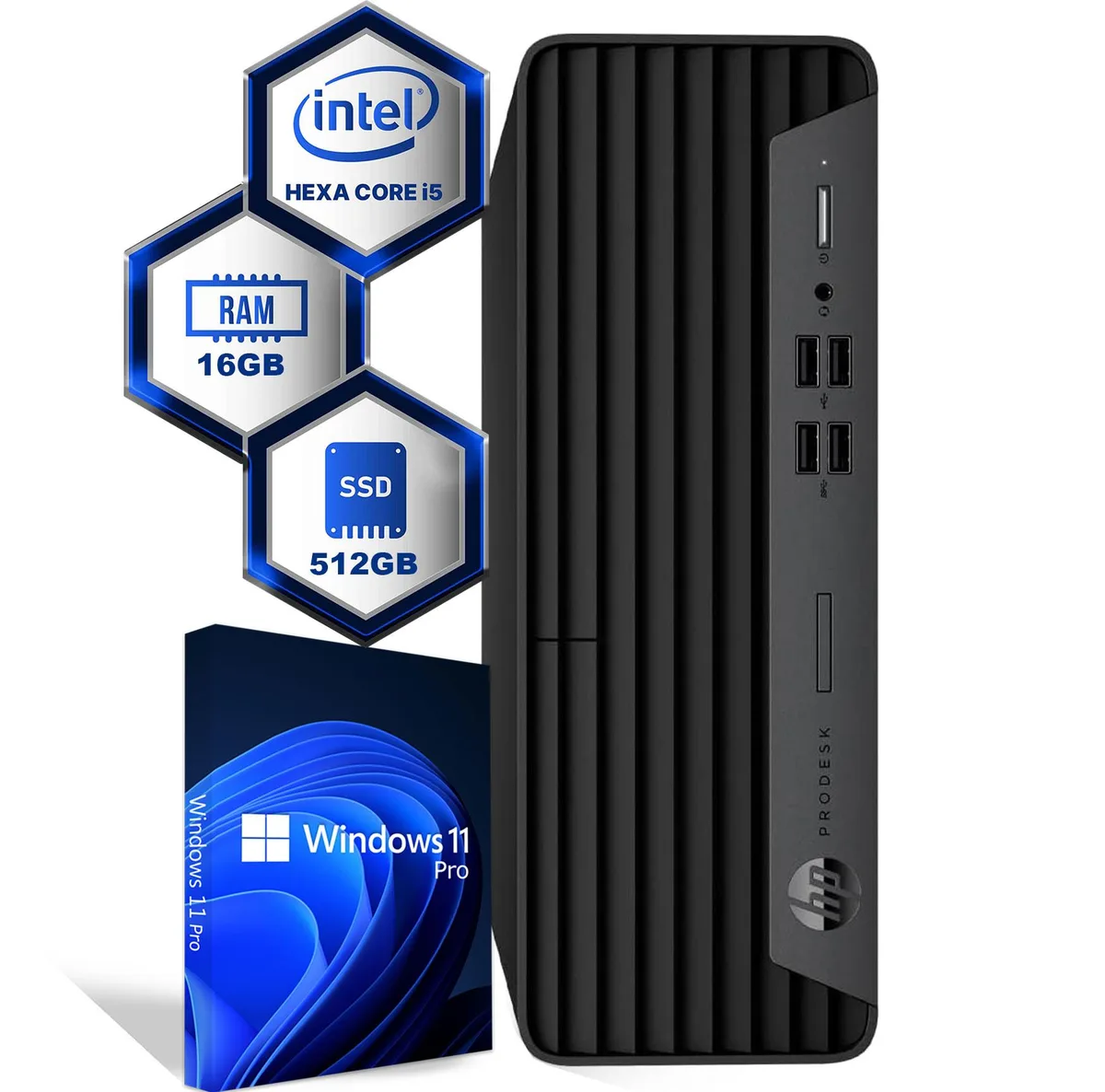 Black HP ProDesk 600 G6 SFF desktop tower with wired keyboard and mouse