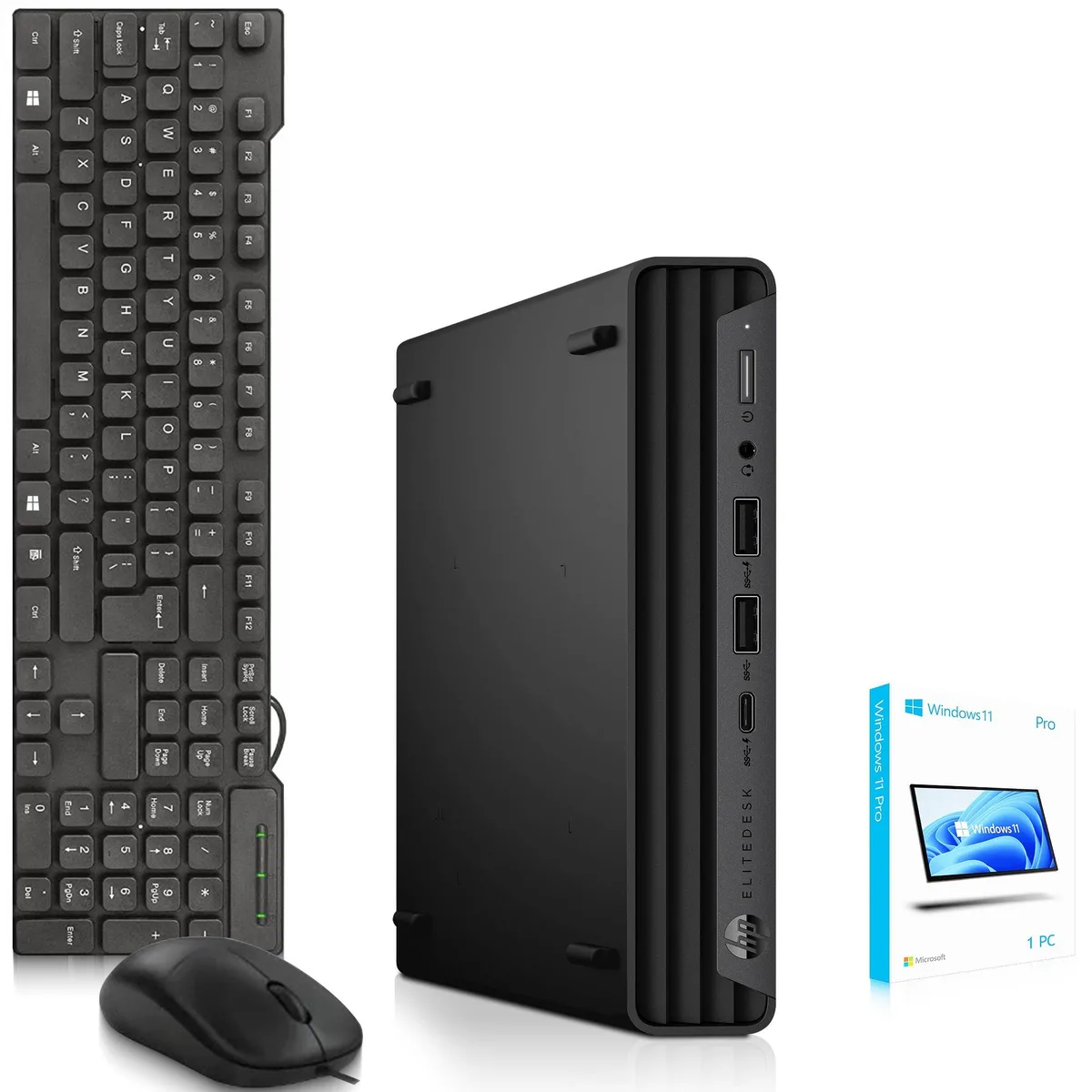 Small black mini desktop tower with front USB ports