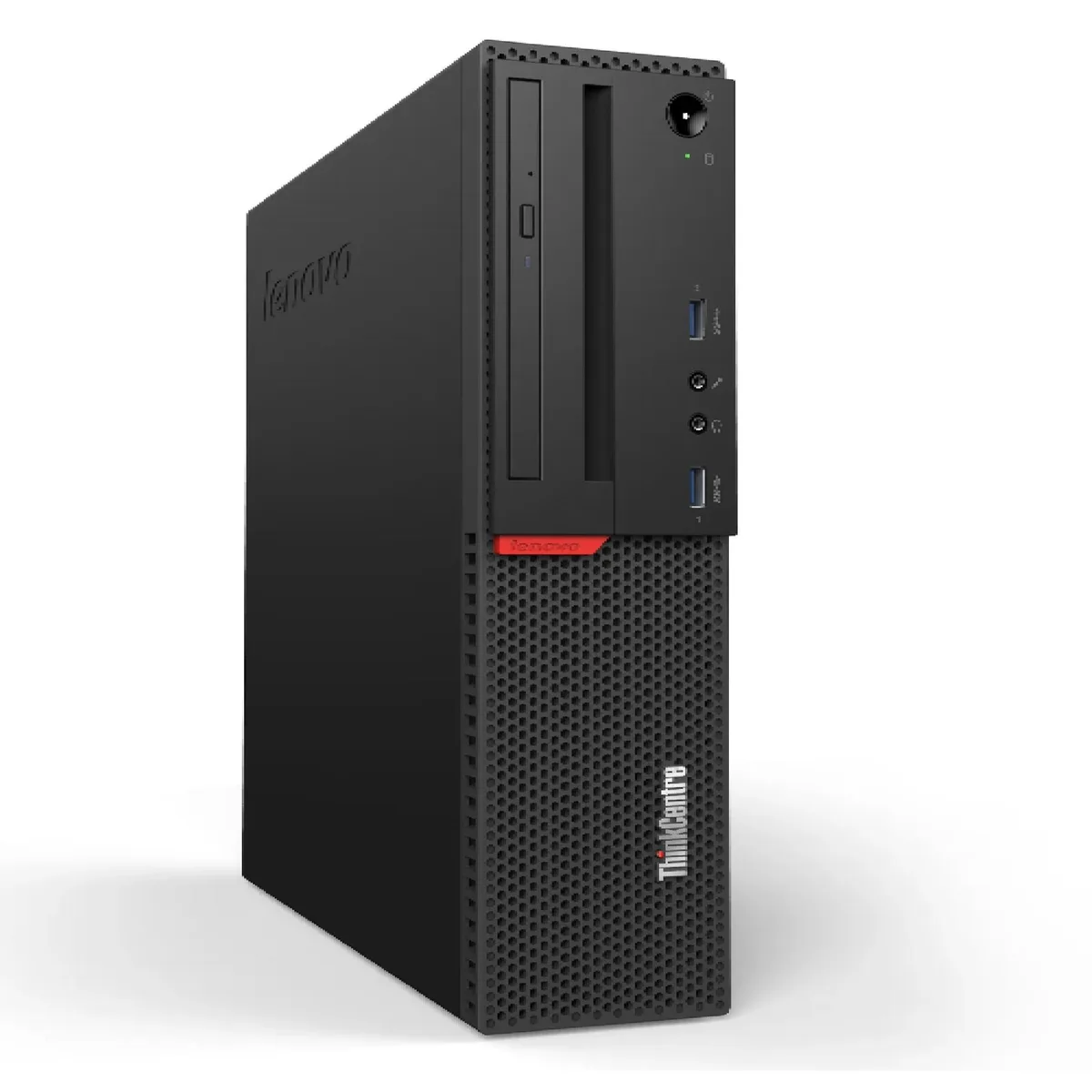 Compact black small-form-factor desktop tower, clean front panel with subtle branding