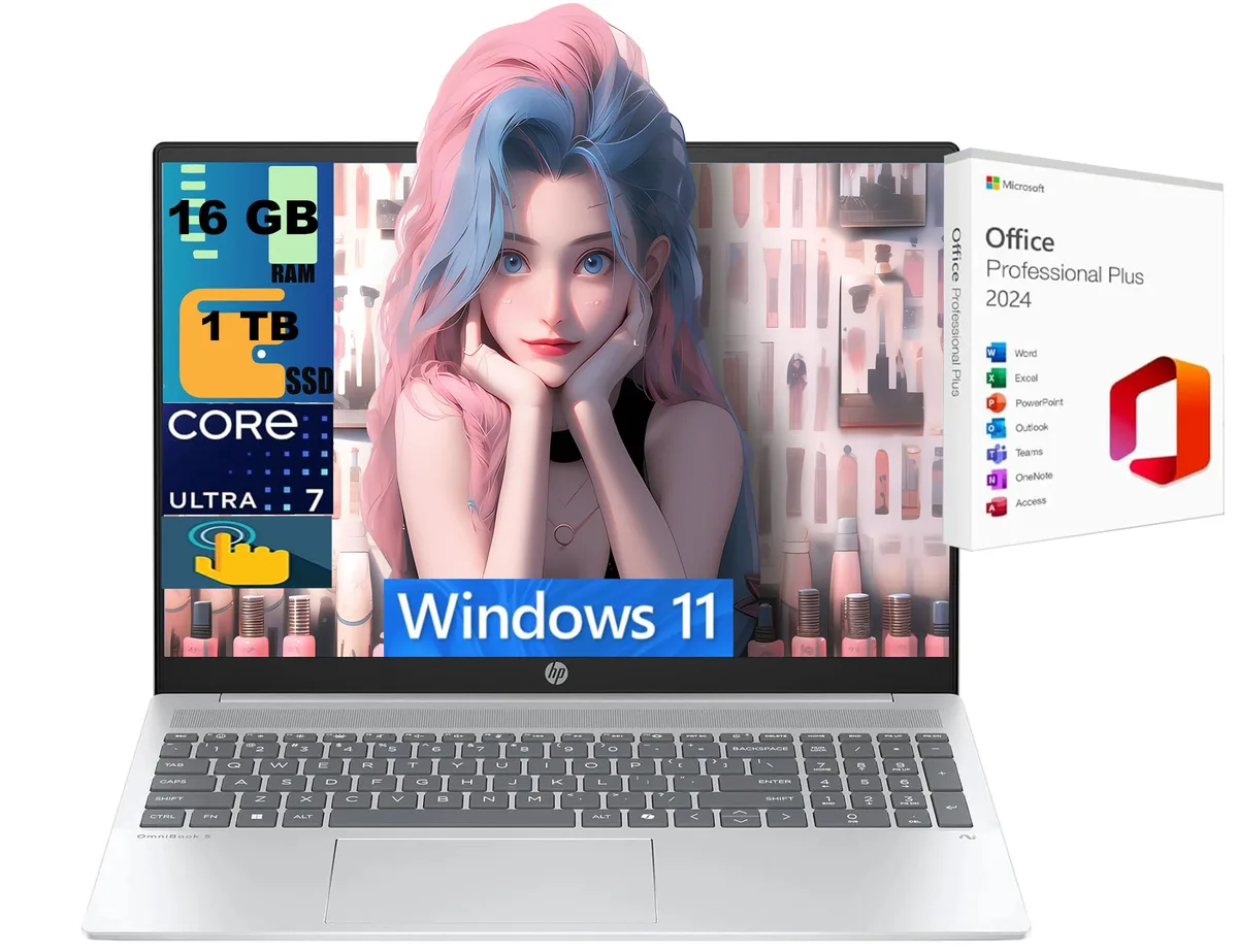 HP HP OmniBook 5 16 laptop Intel Core Ultra 7 255U 12-core 16GB DDR4 1TB PCIe SSD 16" WUXGA touchscreen Silver — zdjęcie produktu