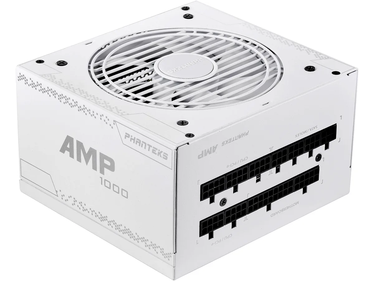 White ATX power supply unit with modular cables and a 120 mm fan