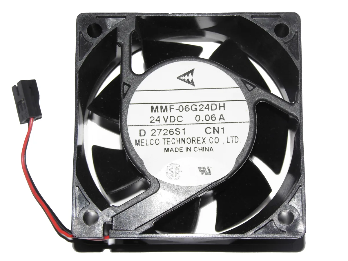 Black square 60mm fan, 25mm thick, two-wire 2-pin connector