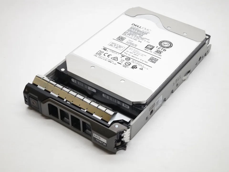 Silver 3.5 inch internal hard drive with SATA connectors, bare drive packaging