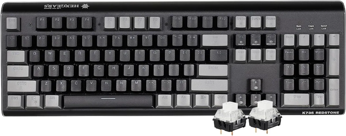 Full-size aluminium keyboard with white keycaps and RGB side lighting
