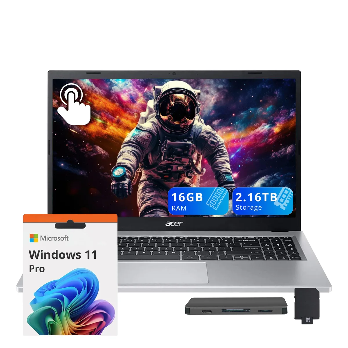 Acer America Acer Aspire 3 15.6" FHD Touchscreen Business Laptop AMD Ryzen 5 7520U 16GB DDR5 2.16TB Storage Silver — ภาพสินค้า