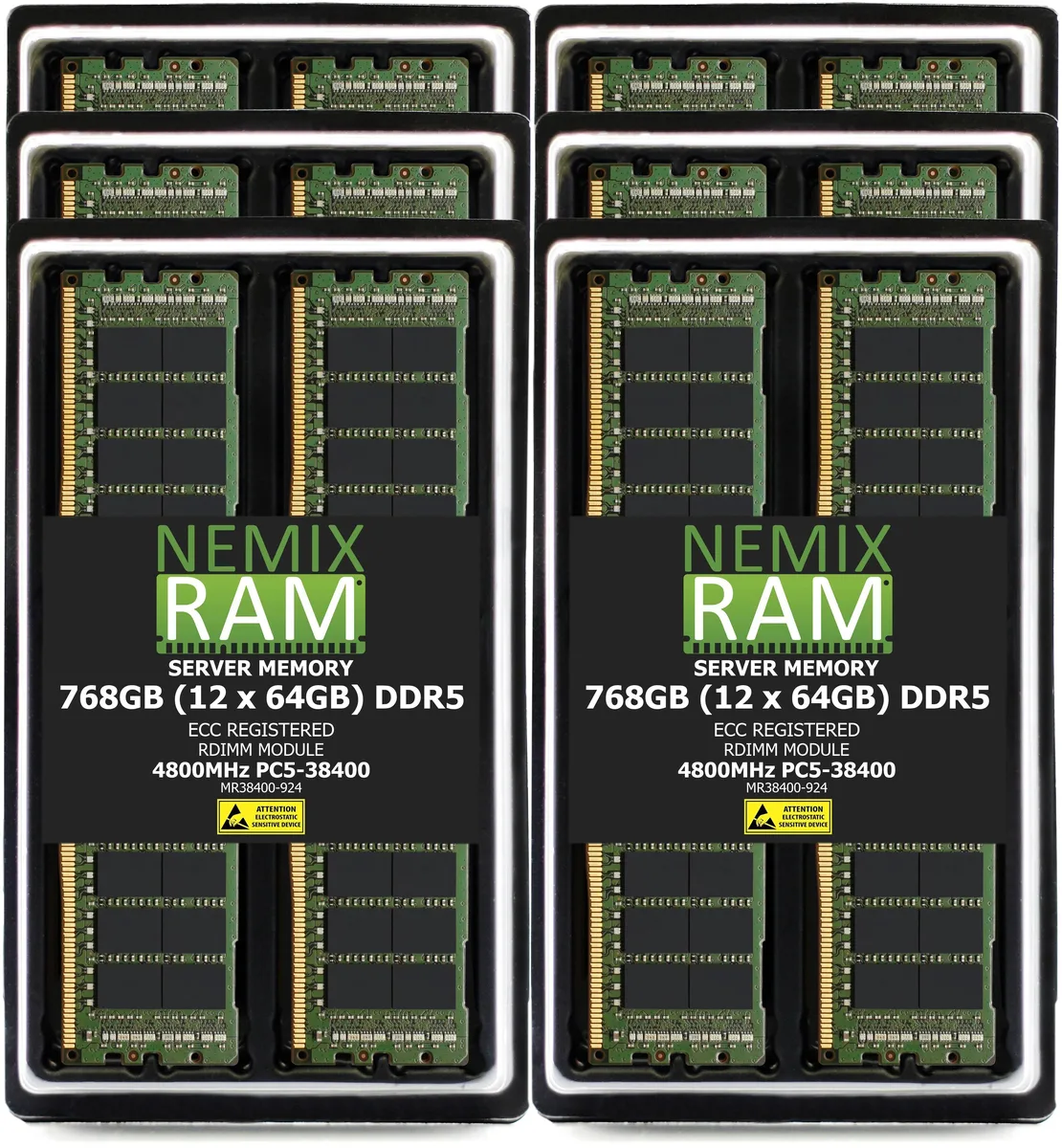 NEMIX RAM NEMIX RAM 768GB 12x64GB DDR5 4800 CL40 2Rx4 1.1V 288-Pin ECC RDIMM Kit Supermicro H13SSF — תמונת המוצר