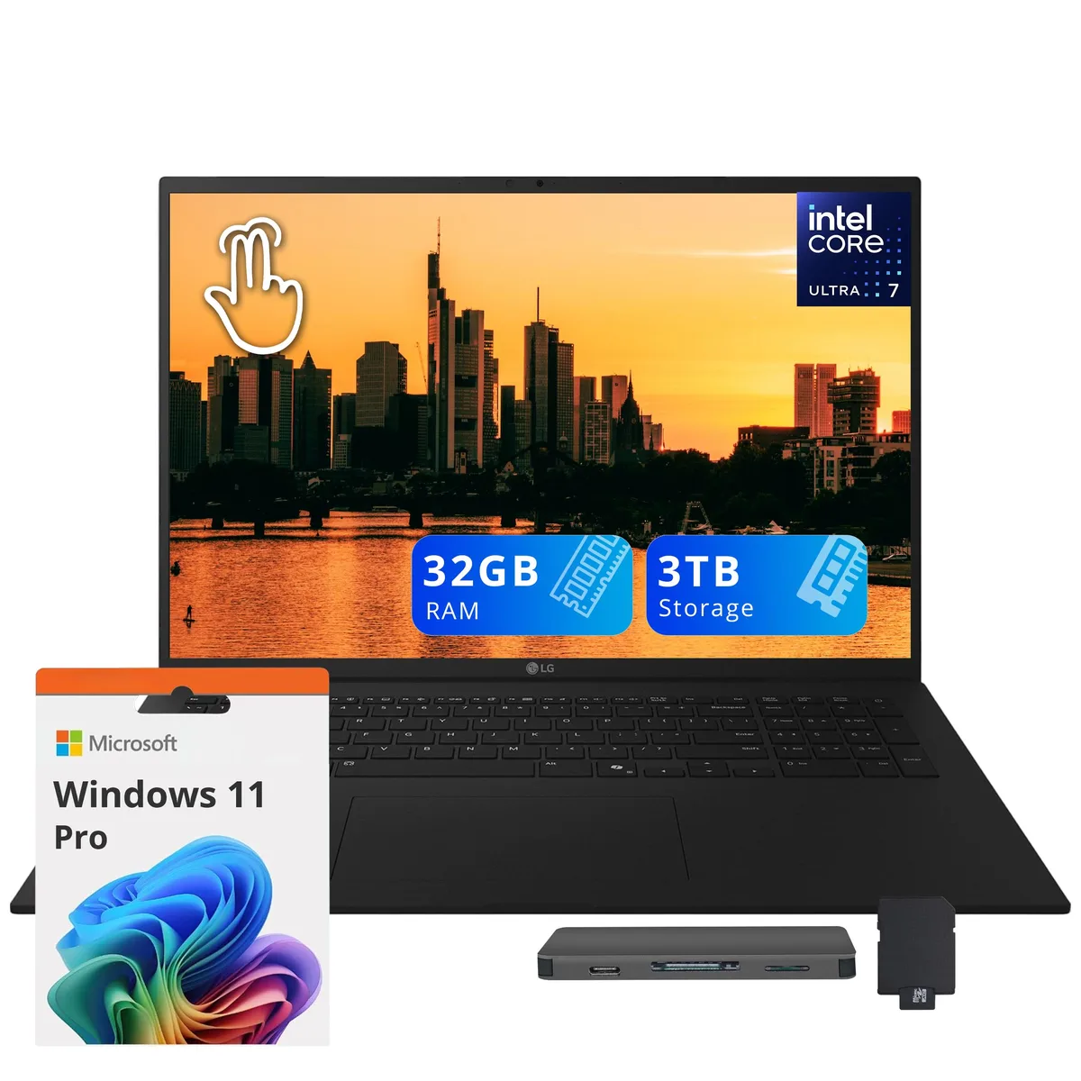 LG Electronics LG Gram 17" Touchscreen Business Laptop, Ultra 7 258V, 32GB RAM, 2TB SSD + 1TB Dock Set, Arc, Black — صورة المنتج