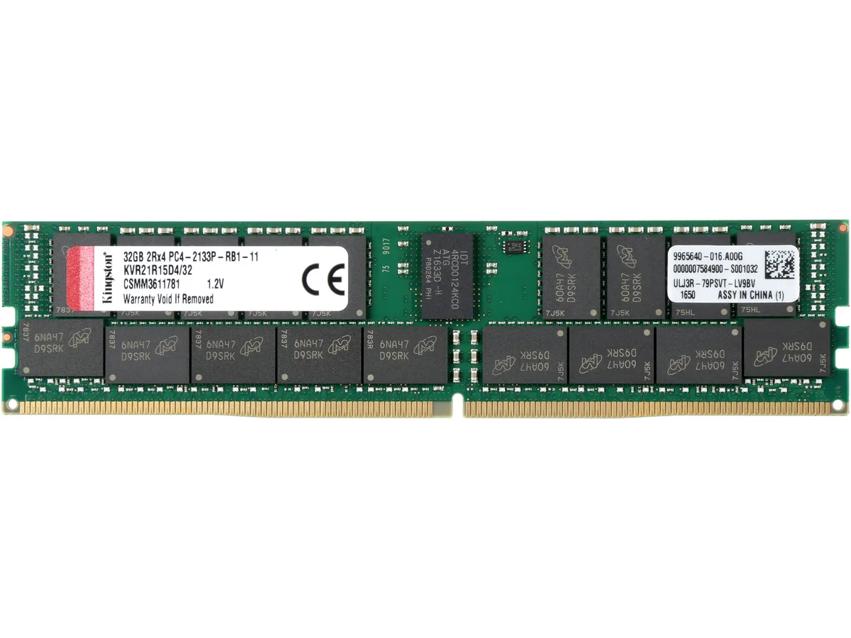 Green 288-pin DDR4 DIMM with black memory chips, no heat spreader
