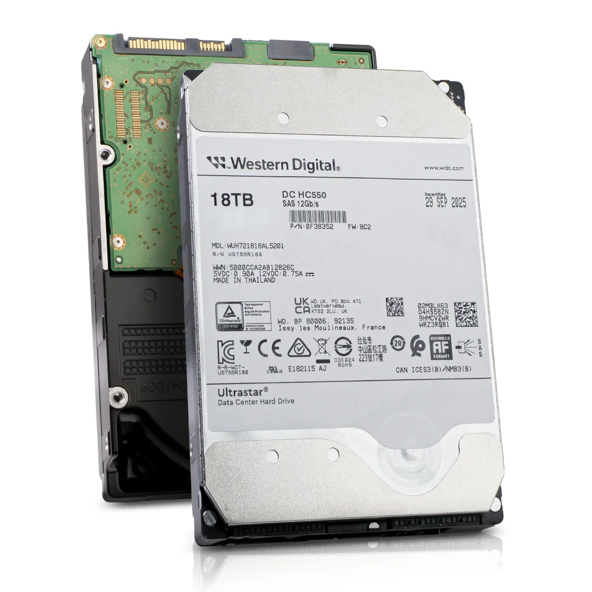 Standard 3.5-inch enterprise hard drive with silver metal casing and SAS connector