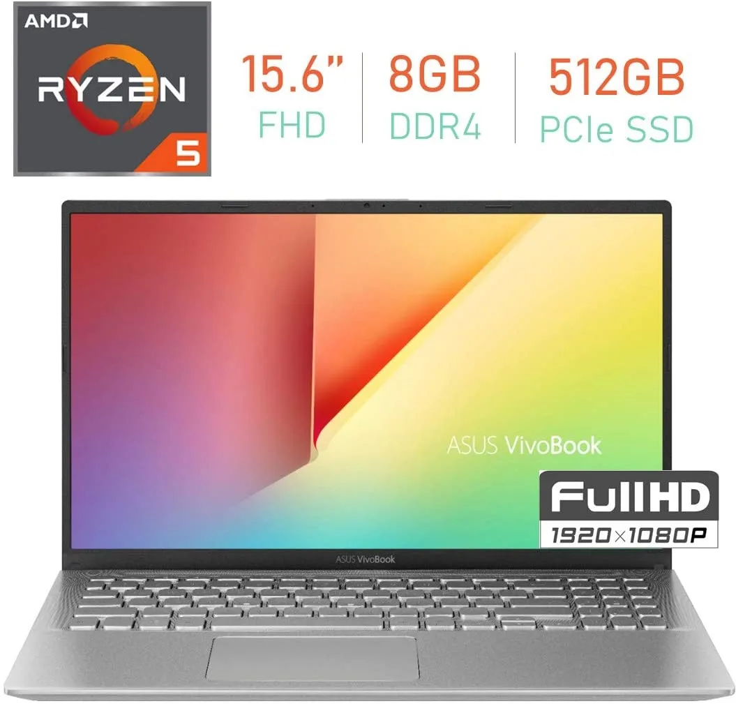 Silver 15.6 inch laptop with full size keyboard and trackpad