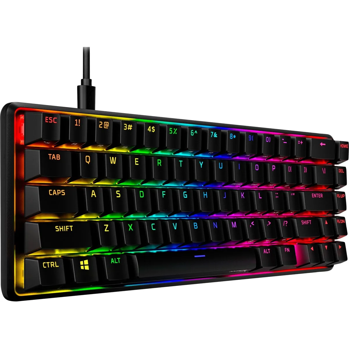Compact red mechanical keyboard with 65 percent layout, aluminum frame and PBT keycaps
