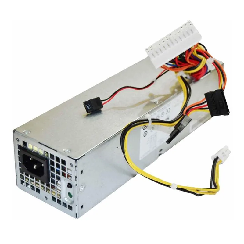 Rectangular ATX power supply unit, matte black metal casing, standard rear fan grille, side label visible
