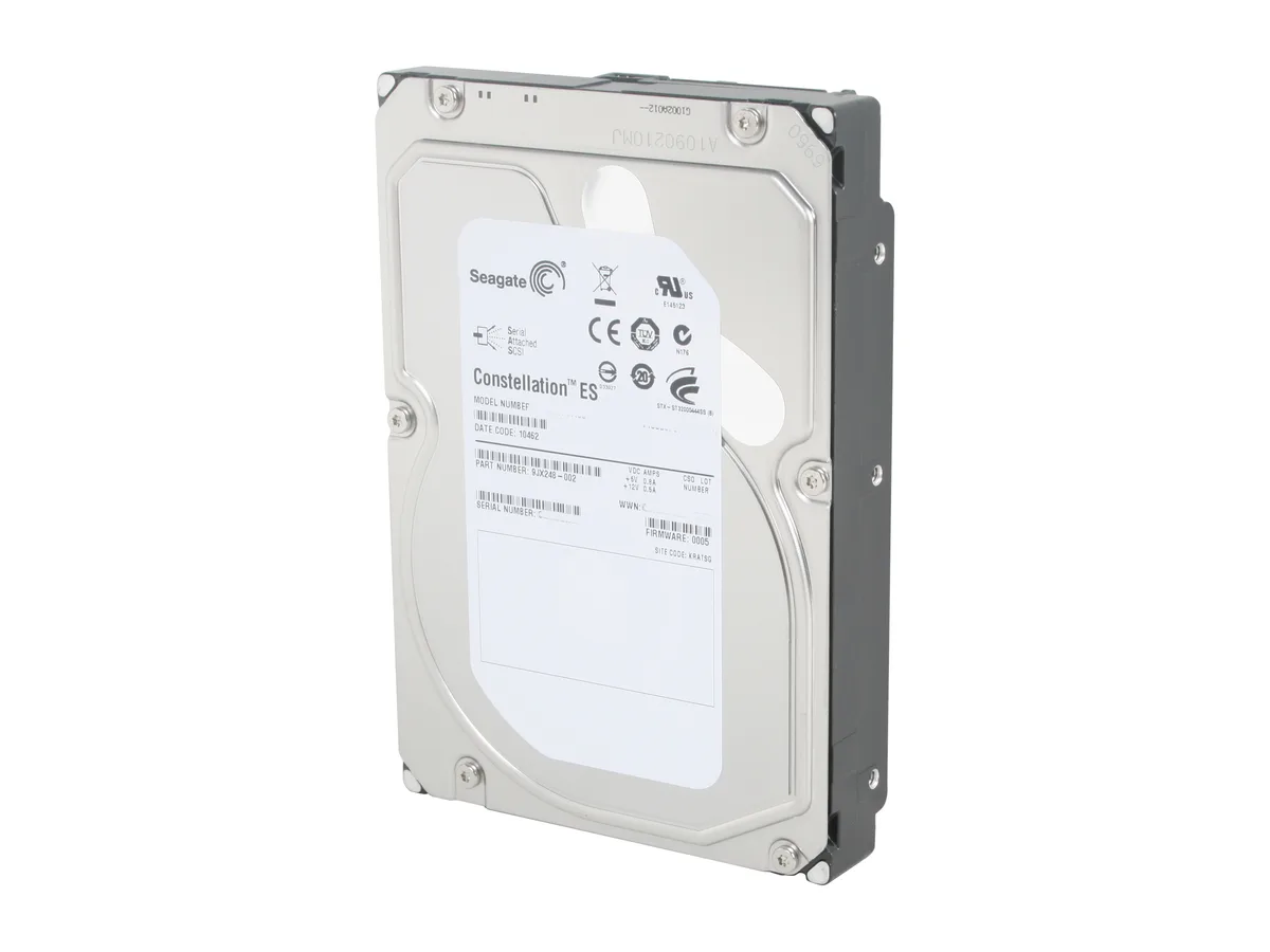 Silver 3.5 inch SAS hard drive with printed label